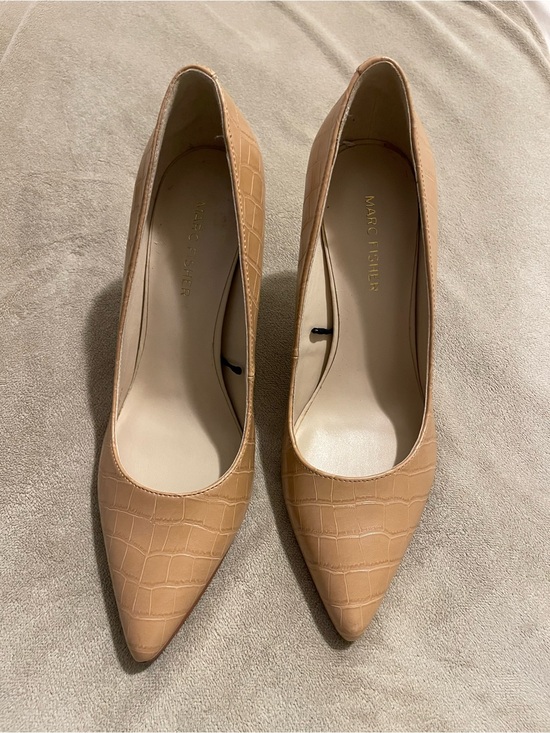 Marc Fisher Shoes - Marc Fisher Tan Croc-Embossed Pointed Toe Pumps